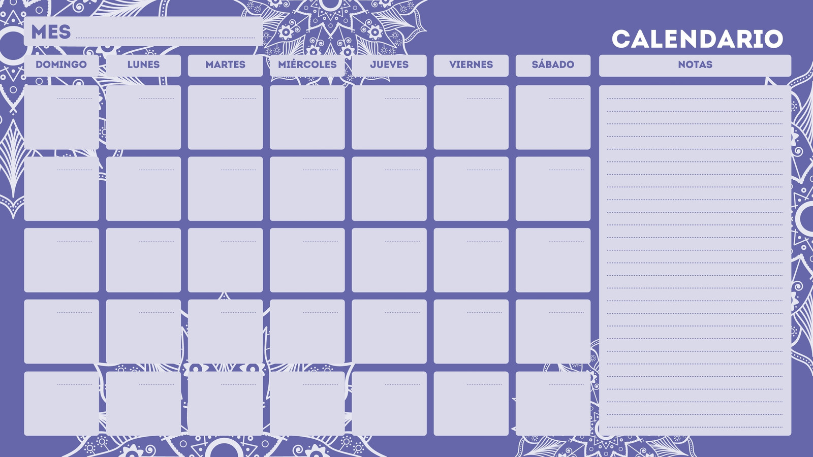 Calendario morado mandala