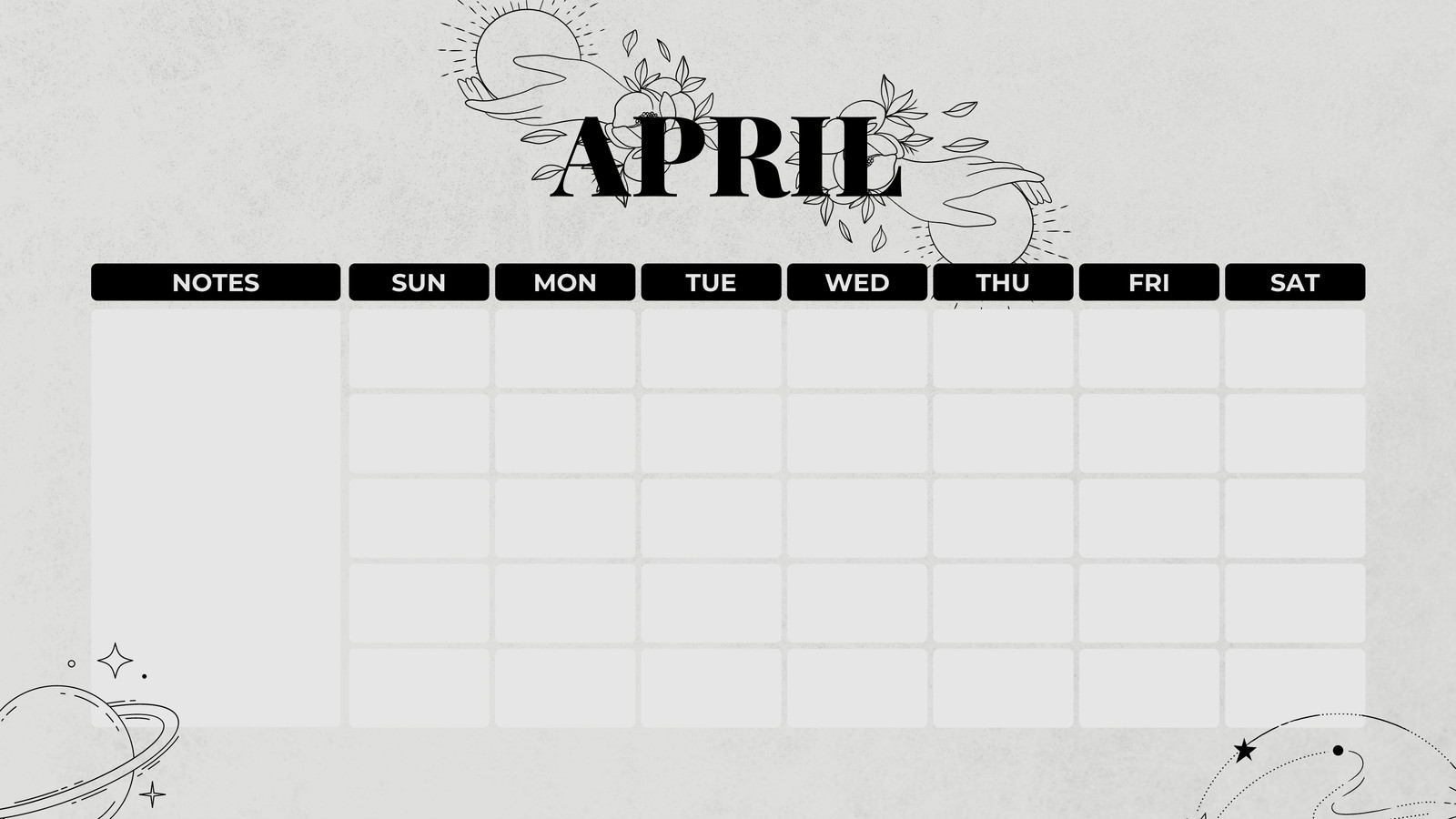 Black and Gray Minimalist April Calendar