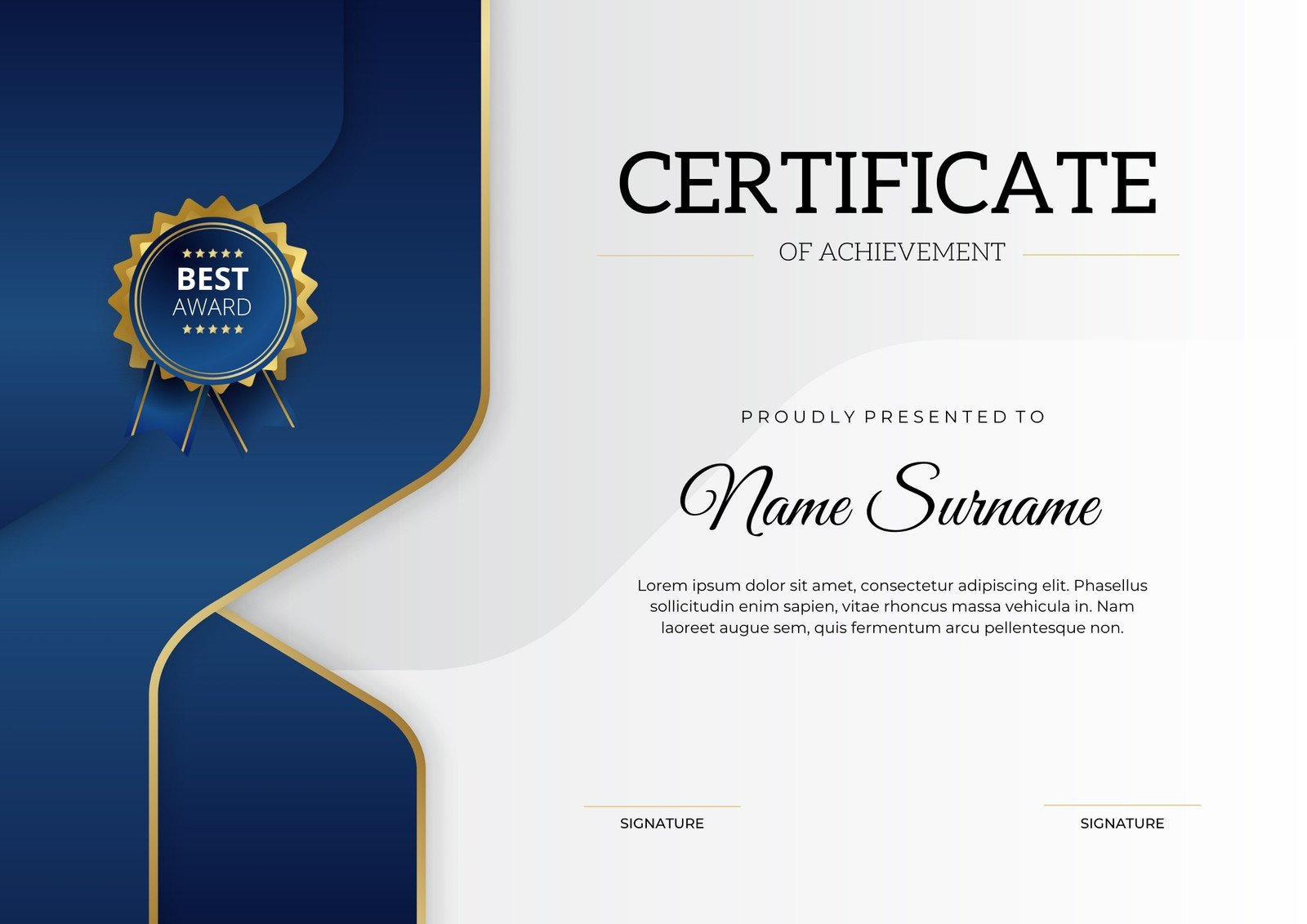 Dark Blue and Gold Elegant Certificate of Achievement