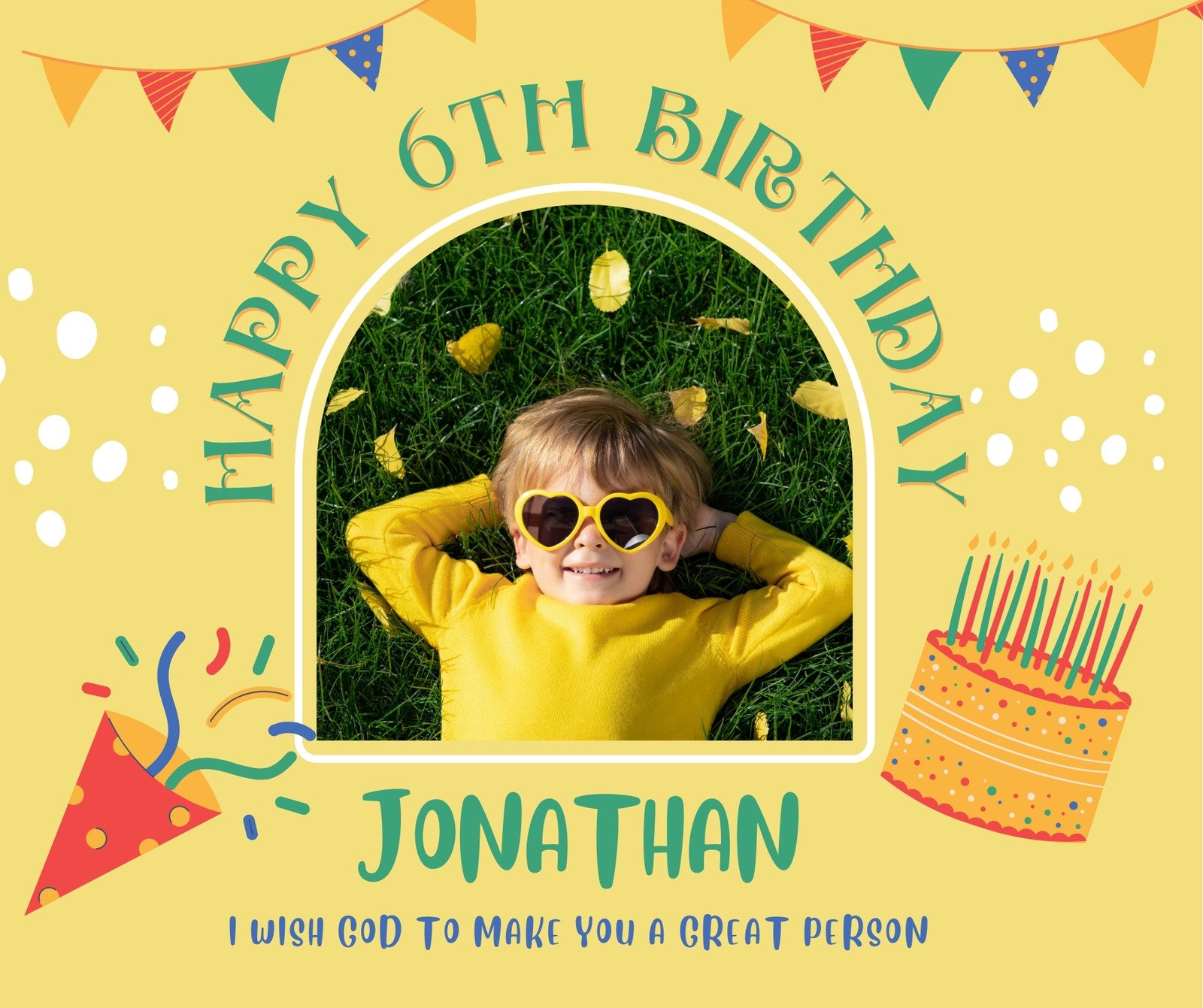 Yellow and Green Happy 6Th Birthday Jonathan Facebook Post 