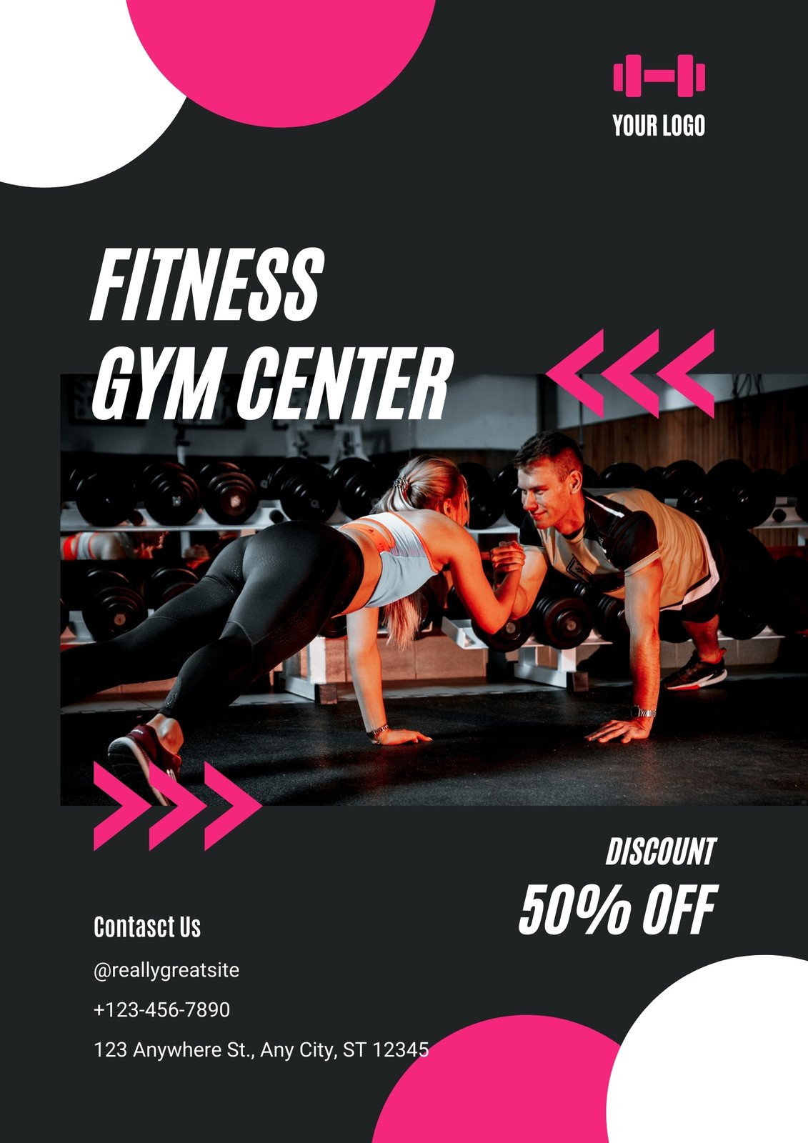 Black And Pink Modern Fitness Gym Center Flyer