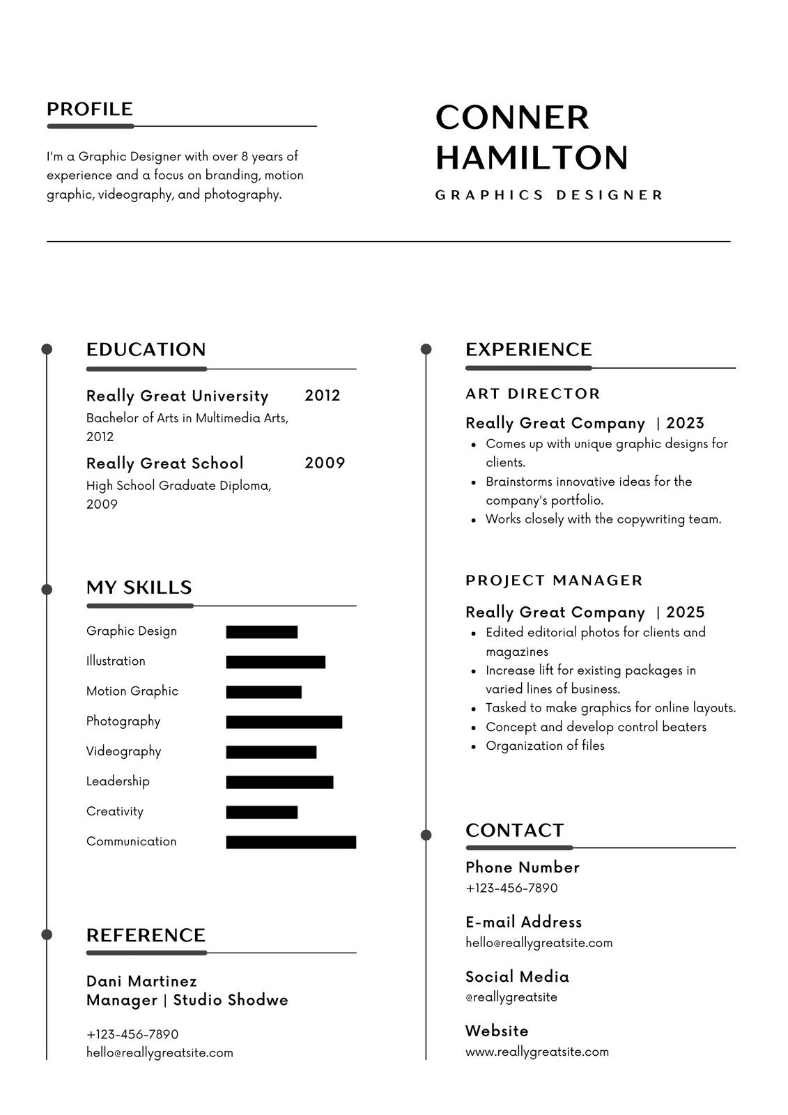 Clean and Minimal Graphic Design Resume CV Template 