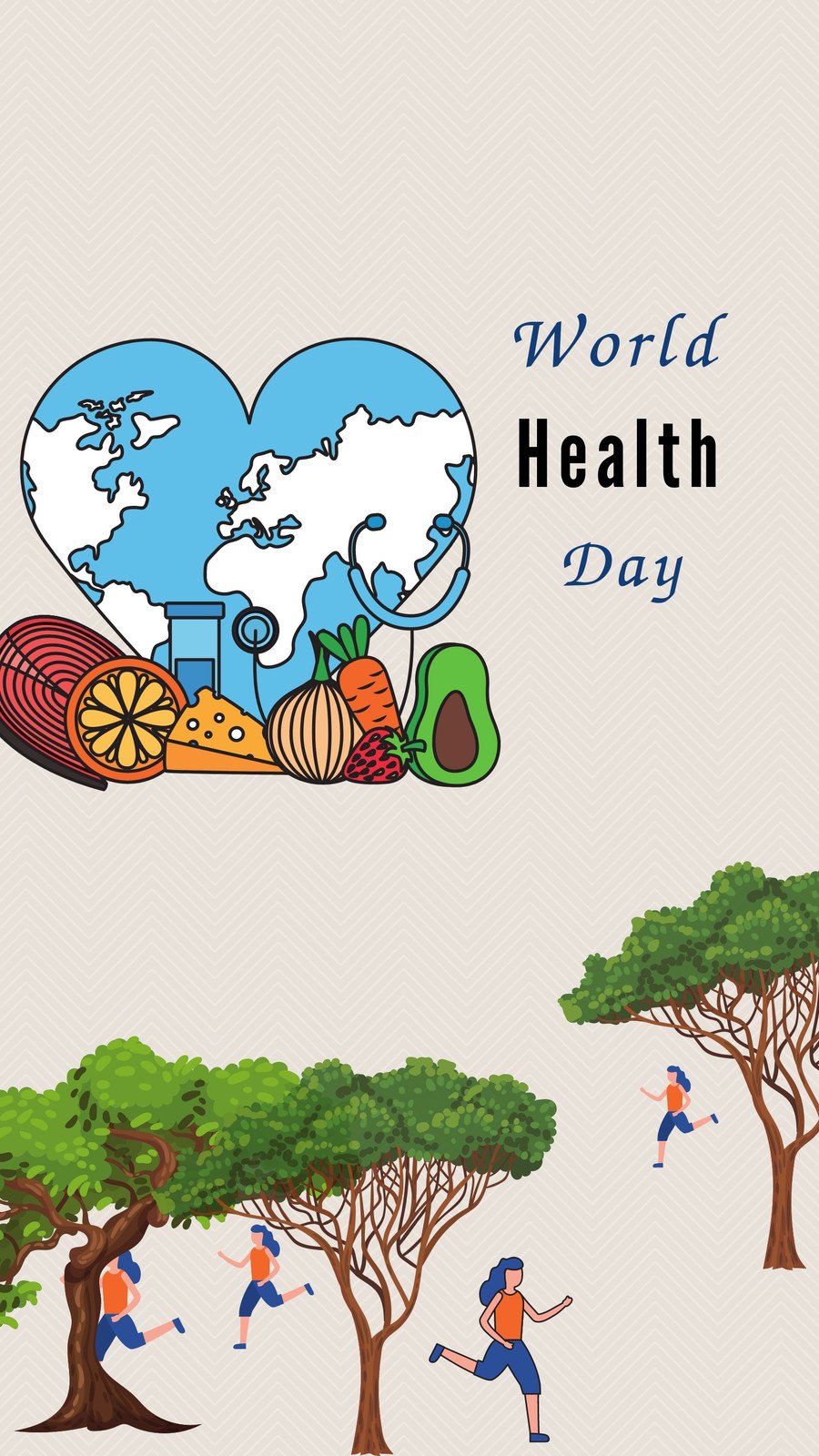World Health Day Concept with Heart and and Healthy Food Hand Draw  Lettering and Healthy Lifestyle Watercolor Vector Illustration Stock Vector   Illustration of lemon draw 131565883