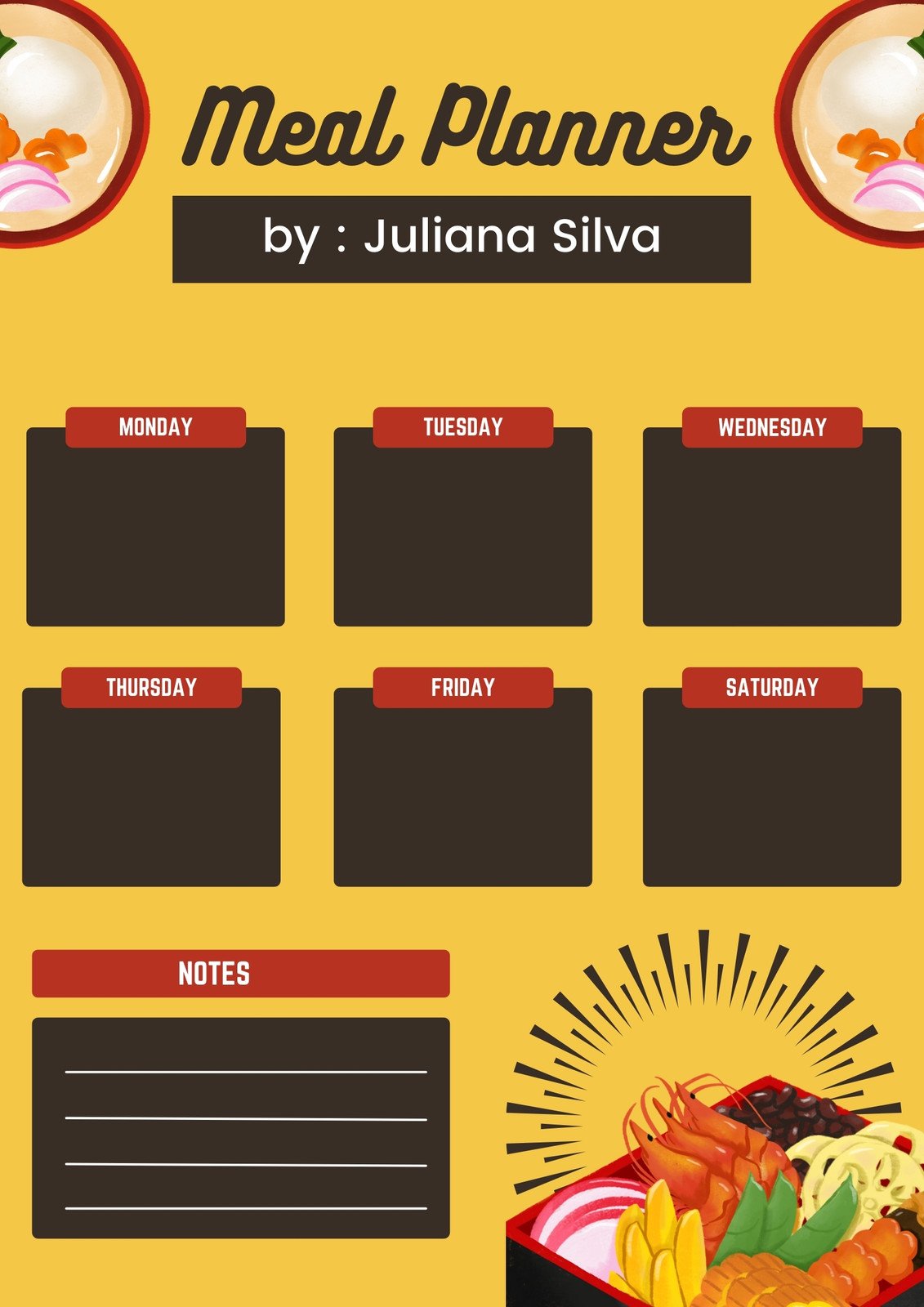 Yellow Black Photo Lunch Weekly Menu - Templates by Canva