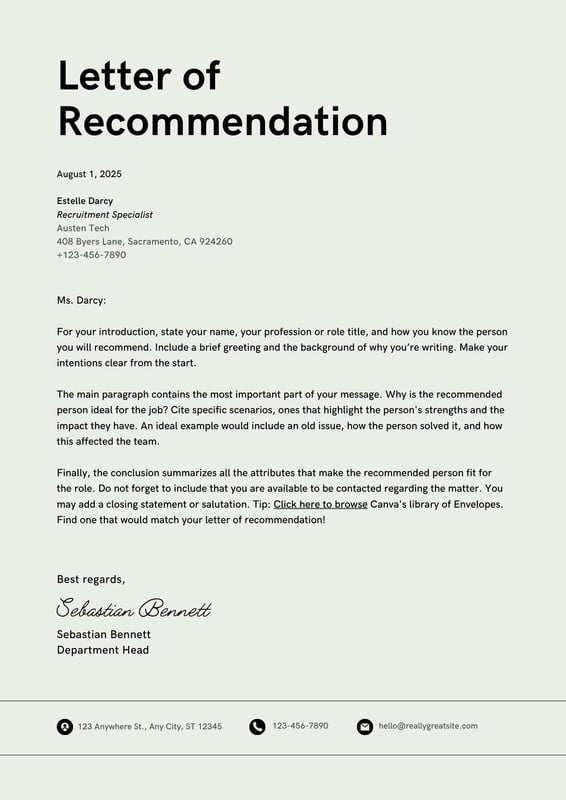 Free Printable Letter Of Recommendation Templates Canva 9727