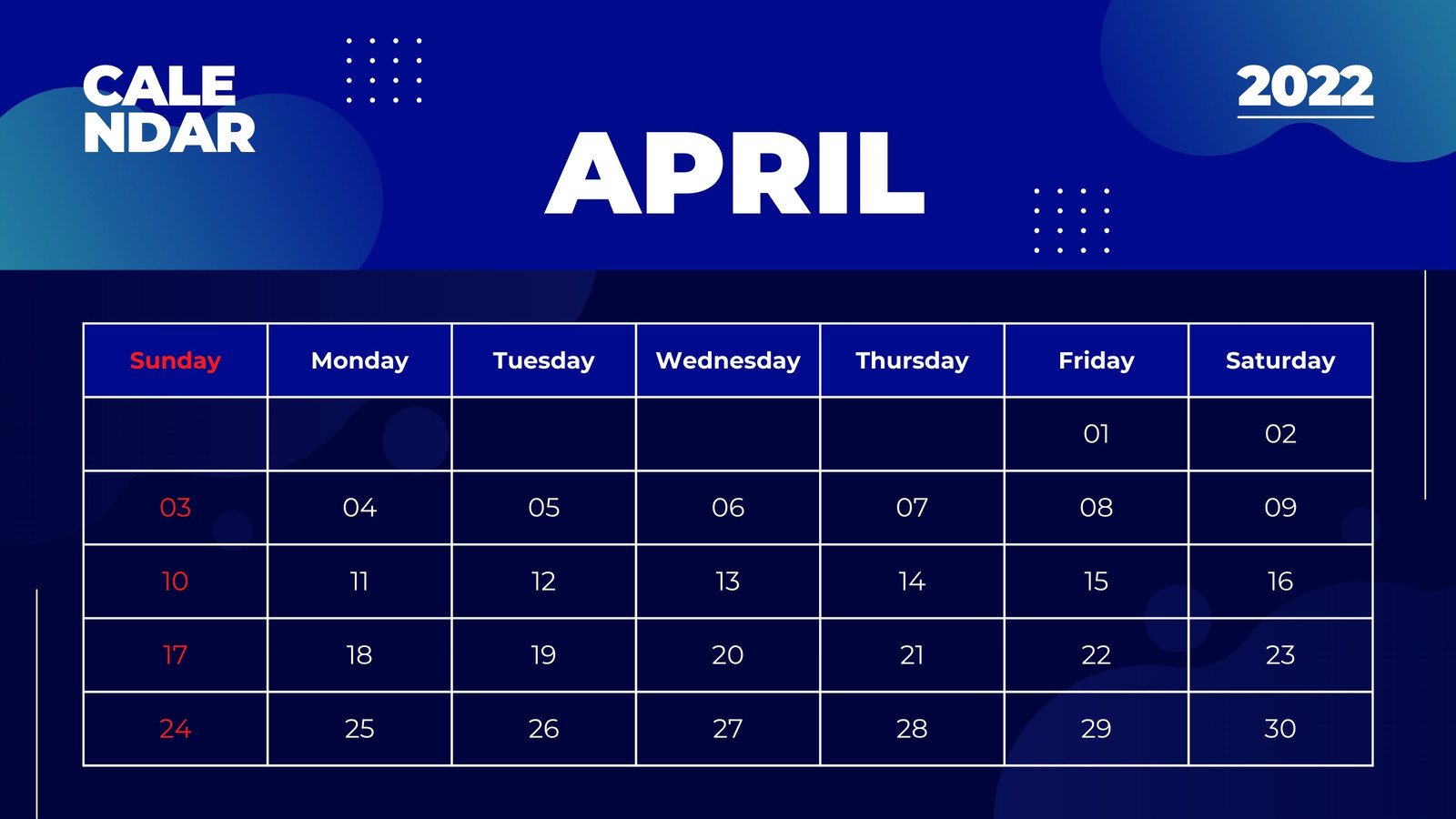 Blue Minimalist April Calendar