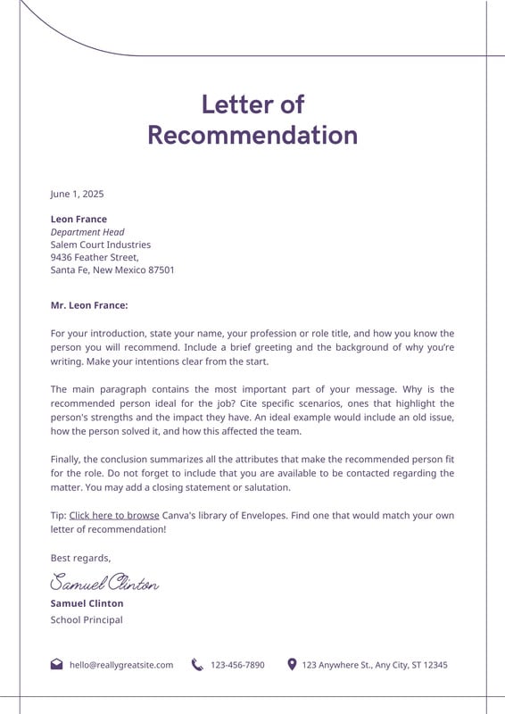 Free printable letter of recommendation templates | Canva