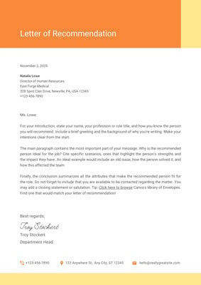 Free printable letter of recommendation templates | Canva