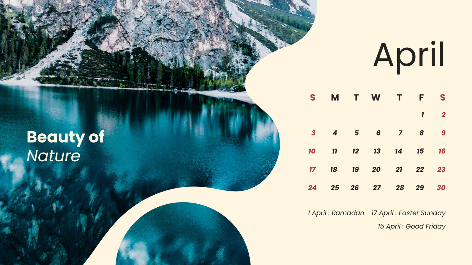 Cream Blue Simple Beauty of Nature Monthly Calendar