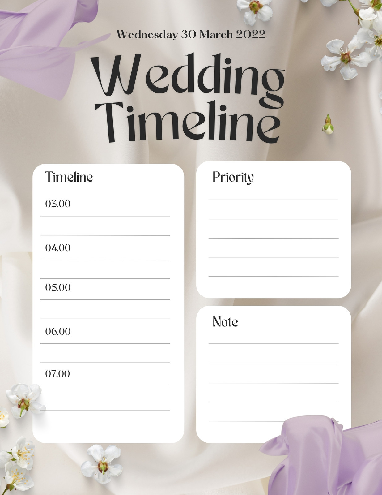 Free custom printable wedding timeline planner templates