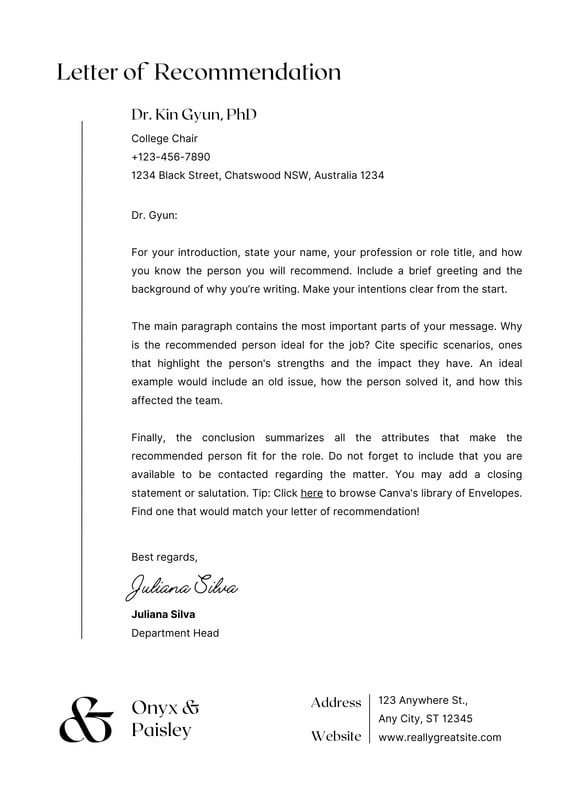 Free Printable Letter Of Recommendation Templates Canva 4914