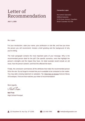 Free printable letter of recommendation templates | Canva