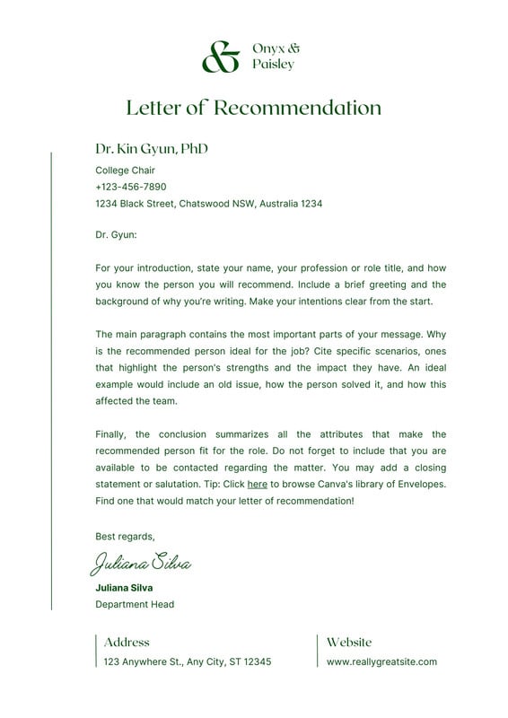 Free Printable Letter Of Recommendation Templates Canva 3891