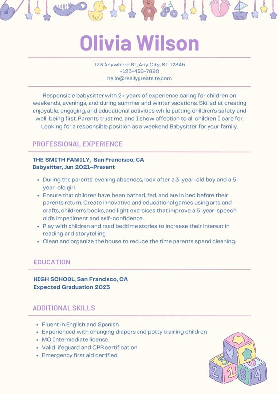 Free Babysitting Resume Templates - prntbl.concejomunicipaldechinu.gov.co