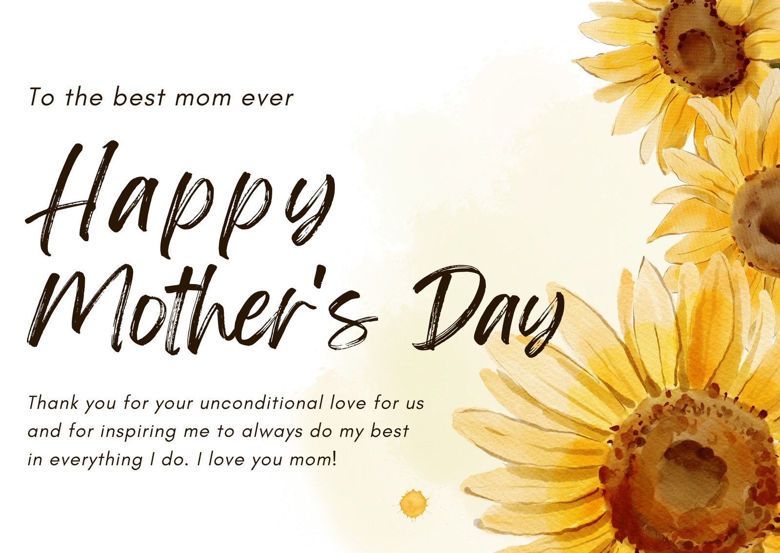 Yellow And Brown Watercolor Mother's Day Greeting Card