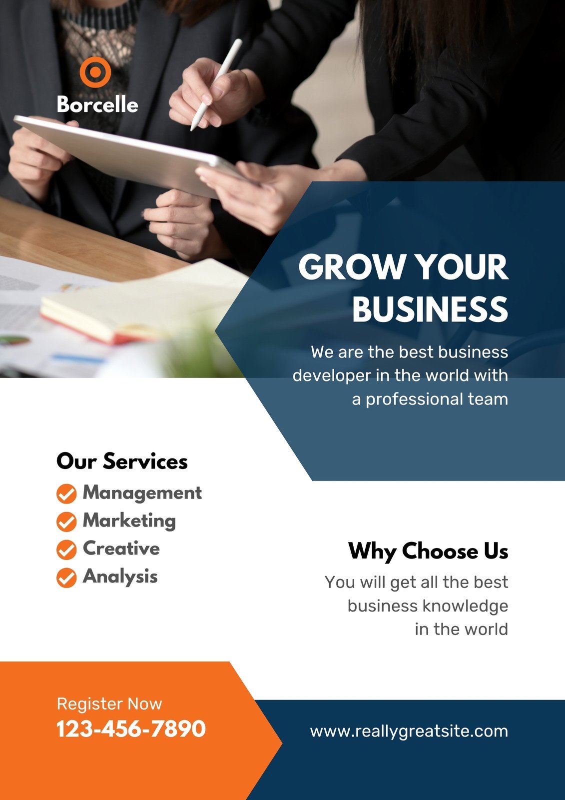 Blue & Orange Modern Grow Your Business Poster