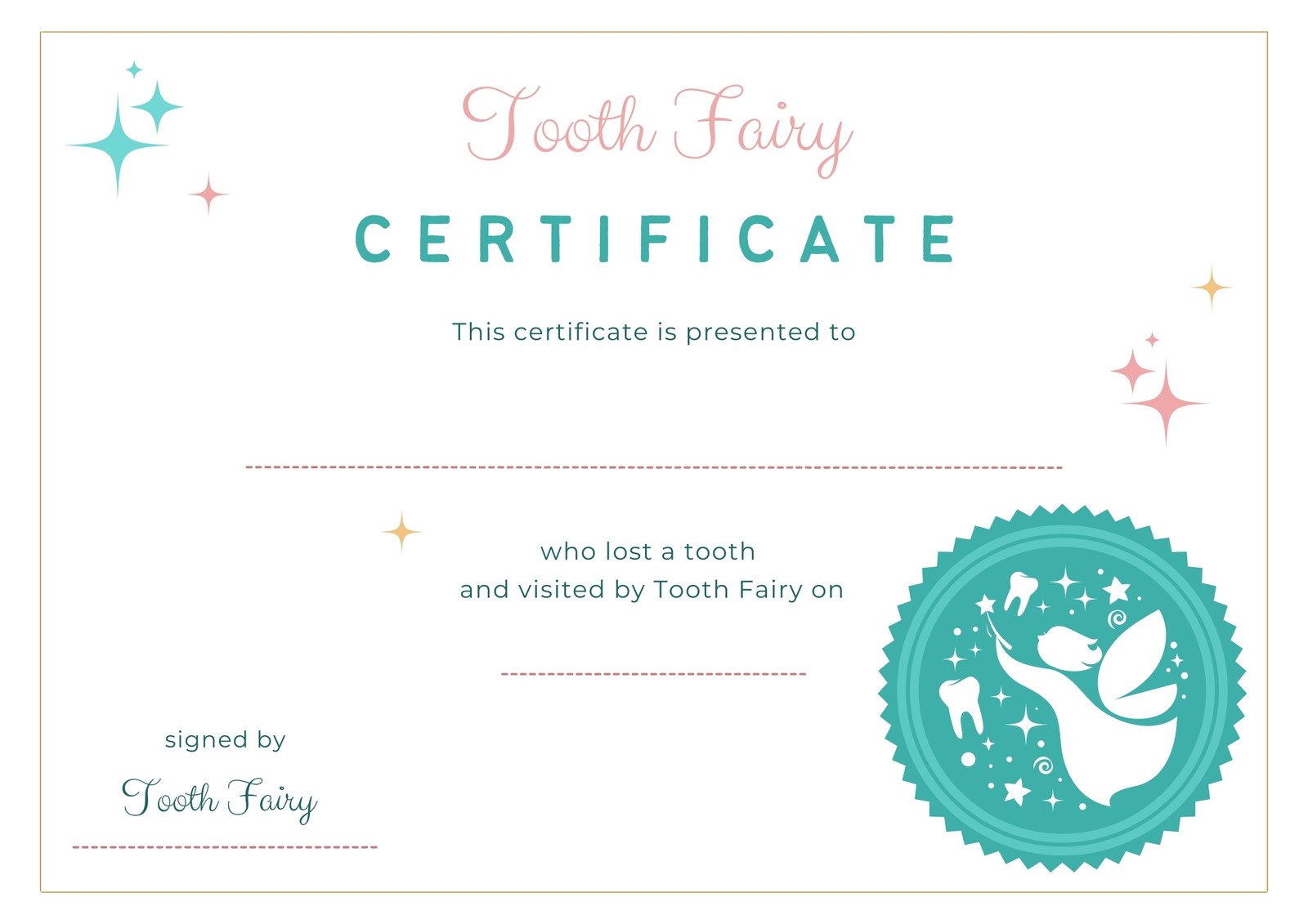 Tooth Fairy Certificate Pdf