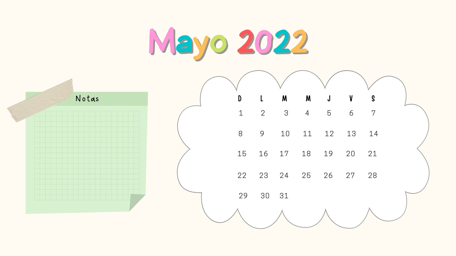 Calendario Mayo Minimalista