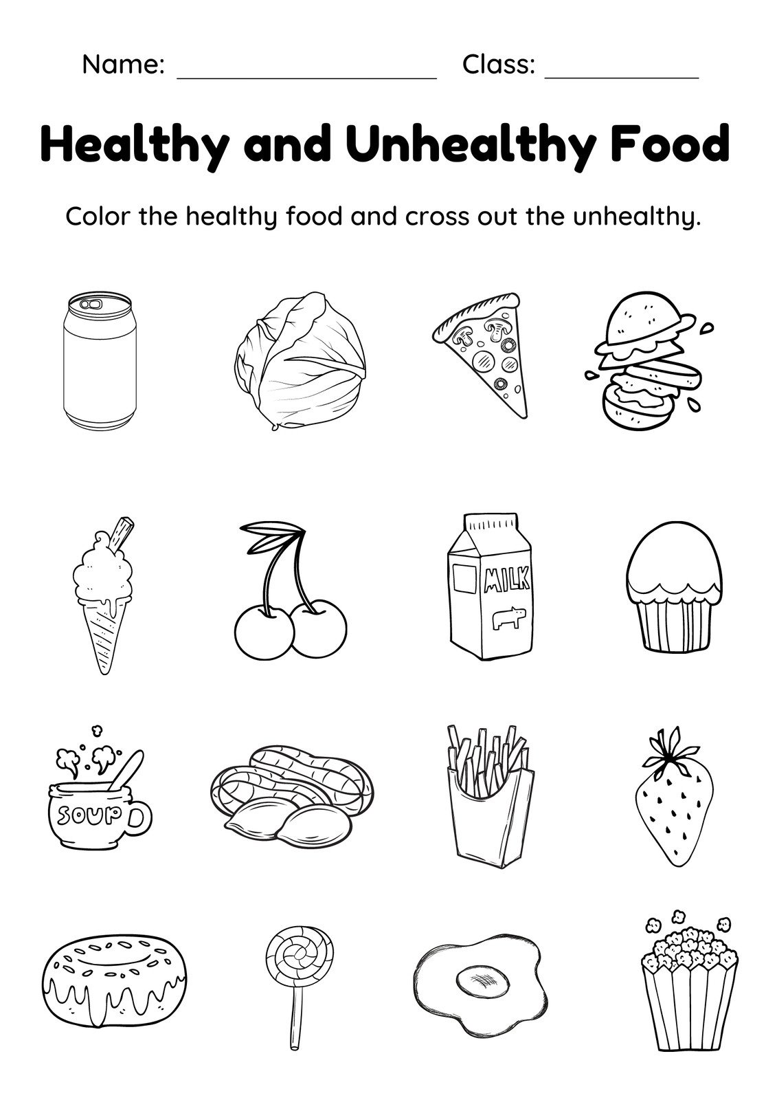 Healthy Vs Unhealthy Foods Worksheet