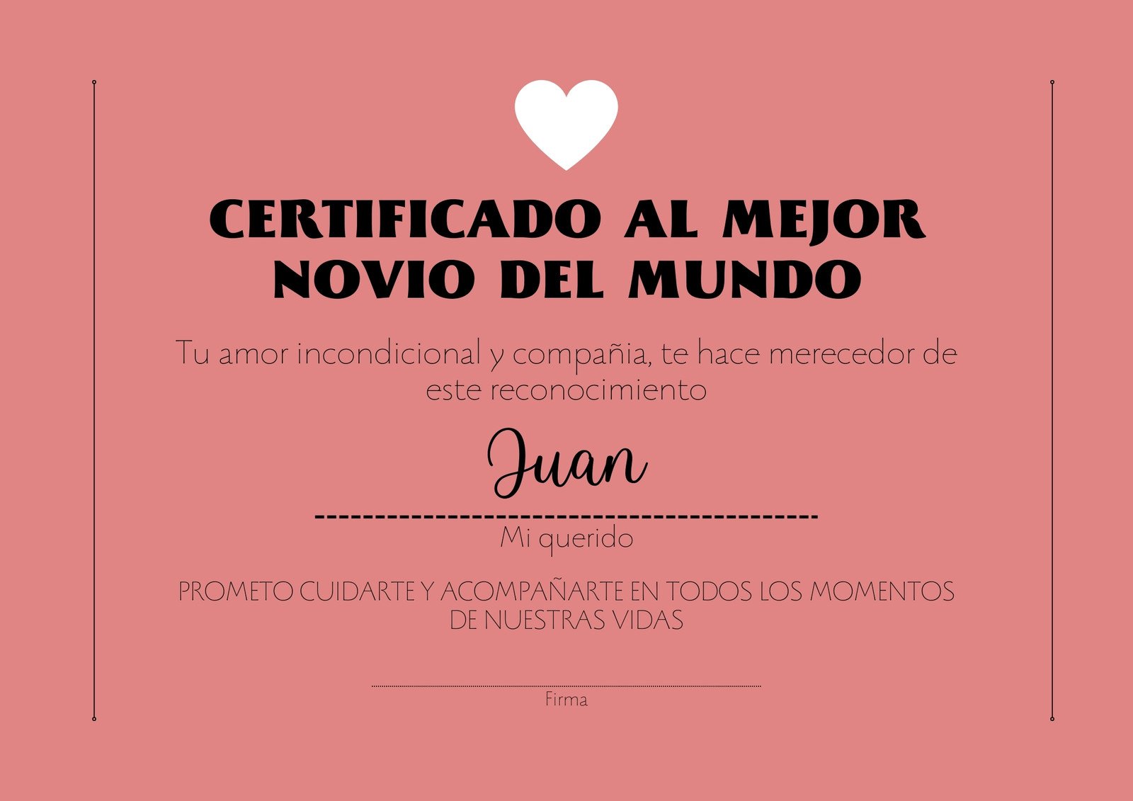 Certificado Novio Amor Rosa