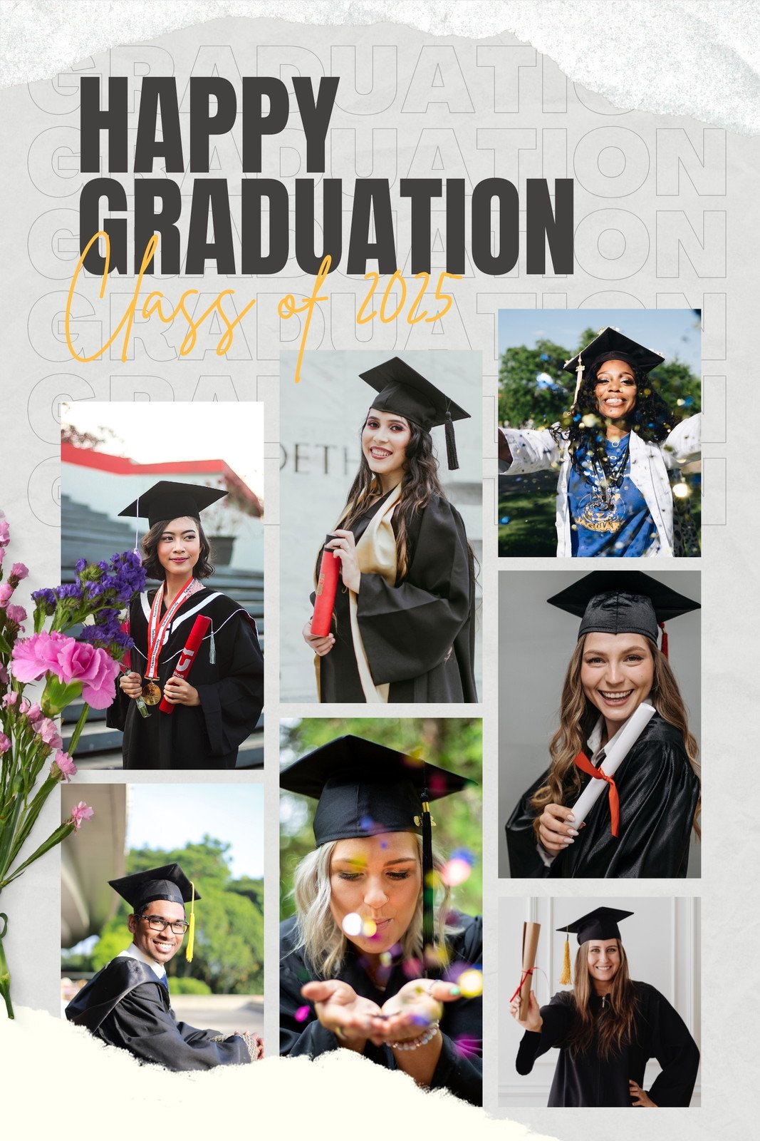 Grey Minimalist School Graduation Photo Collage (Portrait)