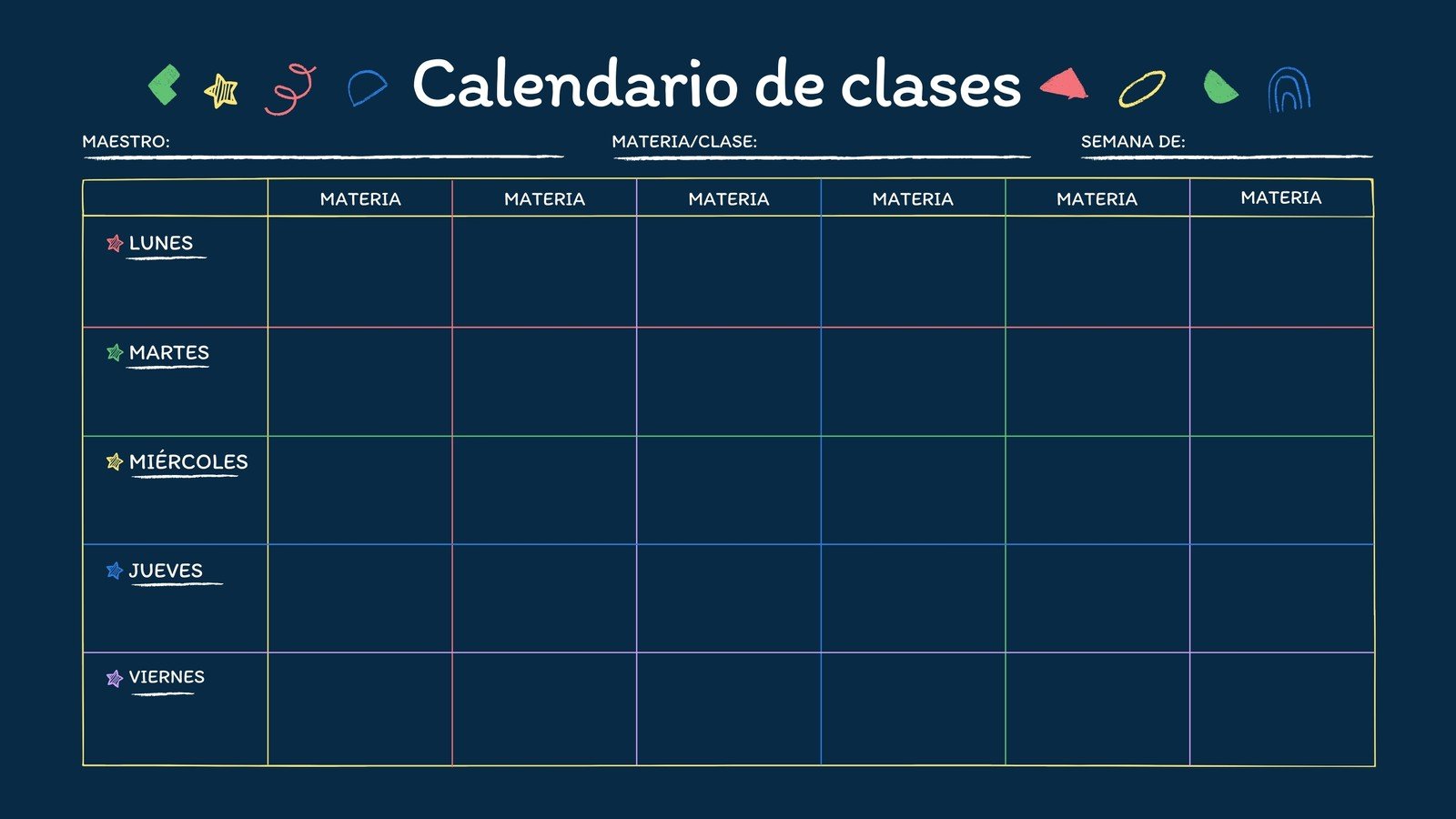 plantilla de calendario semanal de lunes a domingo