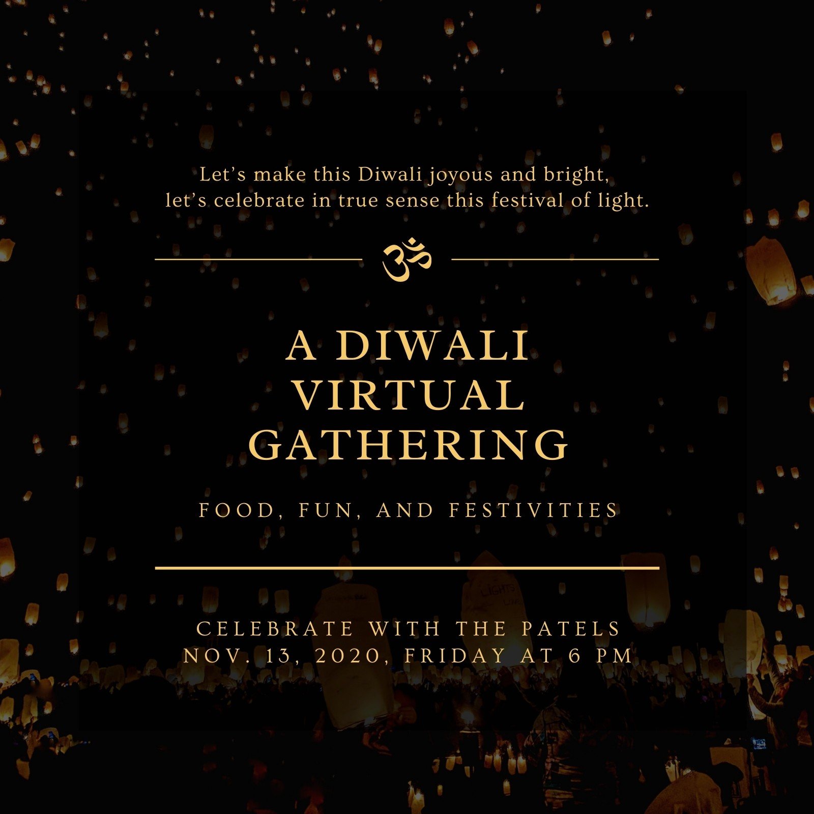 Gold and Black Modern Elegant Diwali Invite Templates by Canva