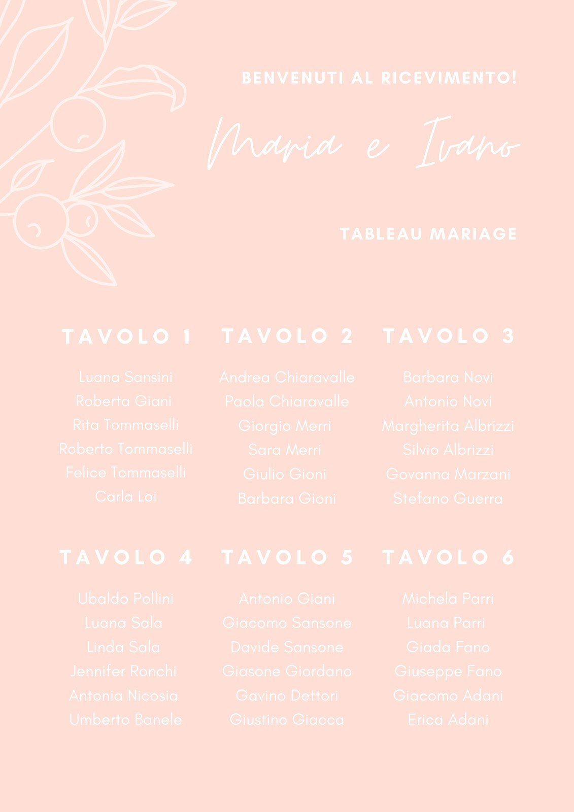 Tableau Matrimonio Rose Gold »