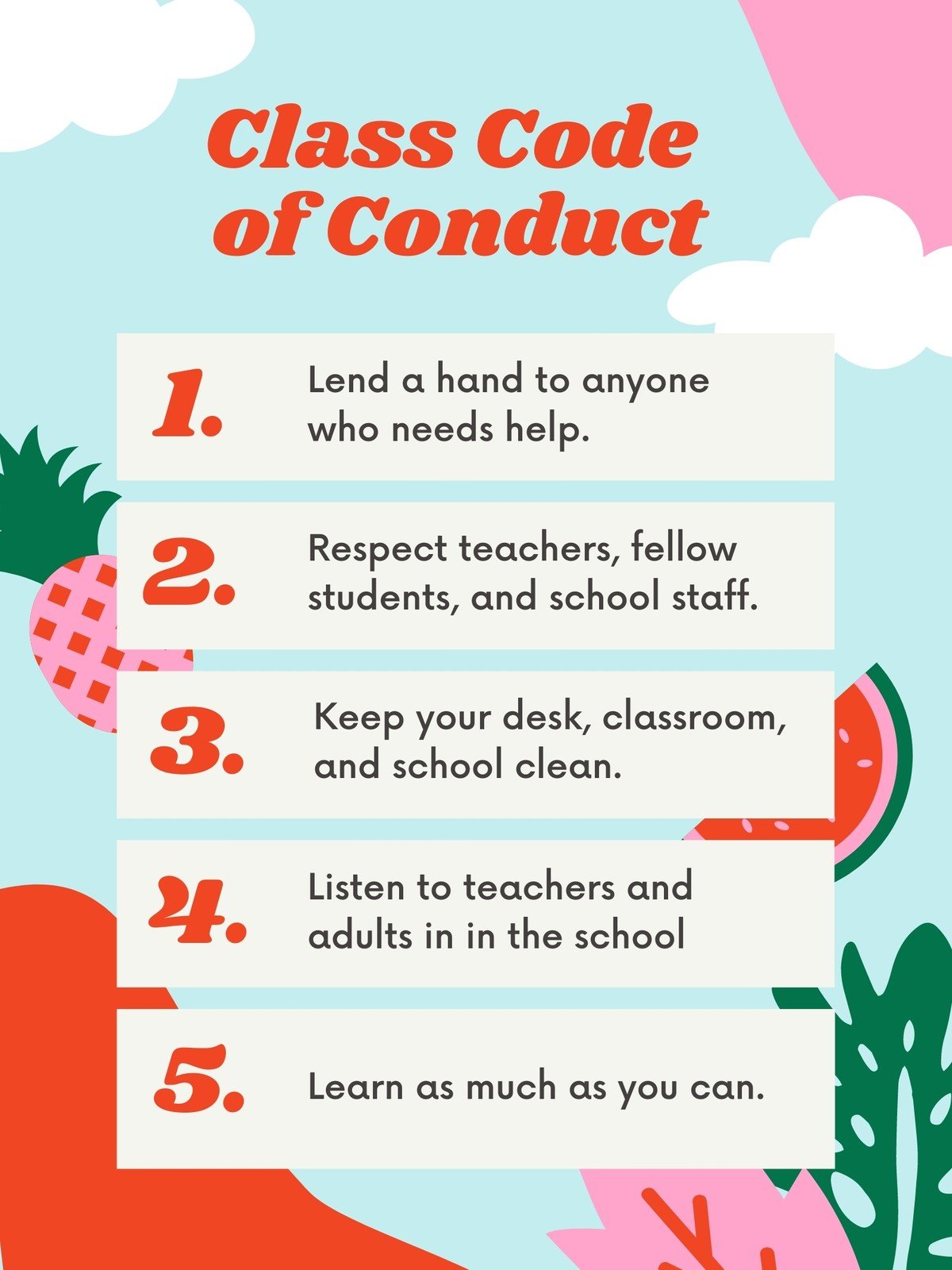 Summer Classroom Rules Poster