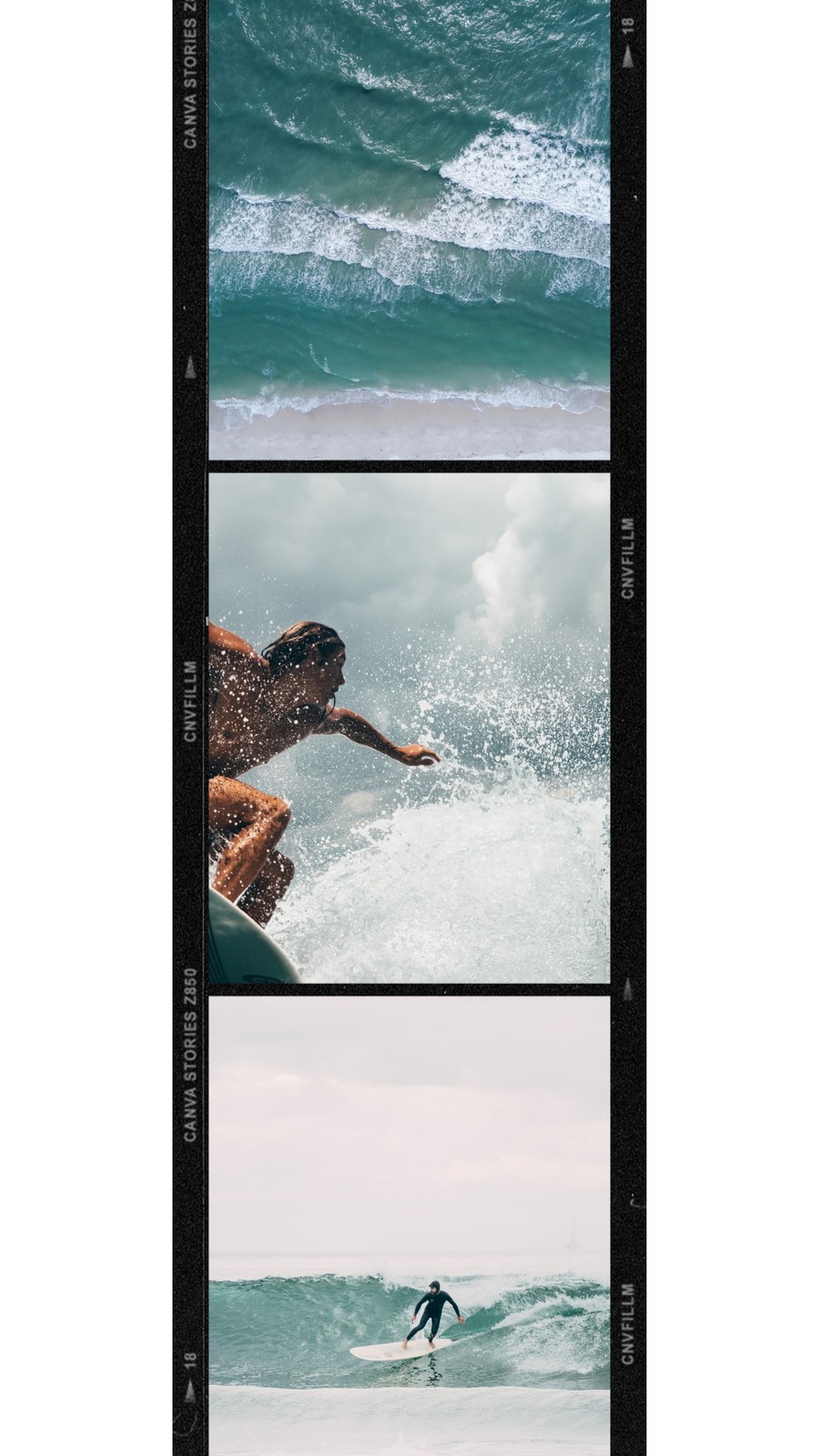 Cerita Instagram Bingkai Polaroid/Film Pantai dan Peselancar