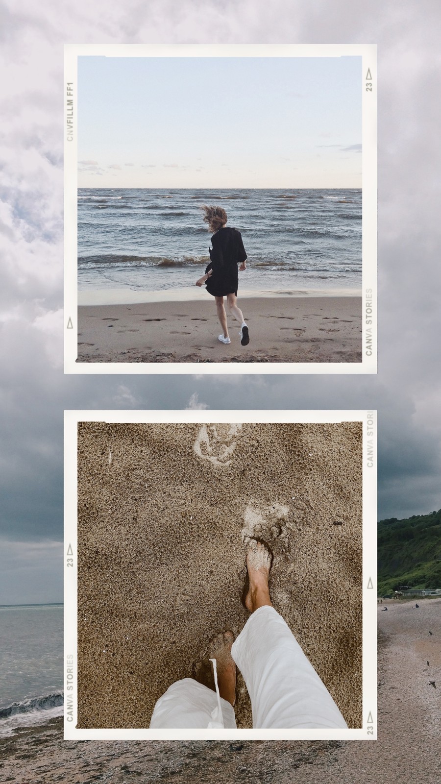 Cerita Instagram Bingkai Polaroid/Film Tumpukan Pantai