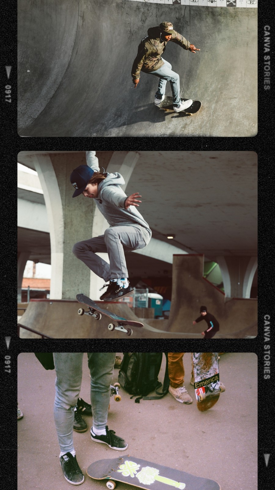 Cerita Instagram Bingkai Kolase Polaroid/Film Pemain Skateboard
