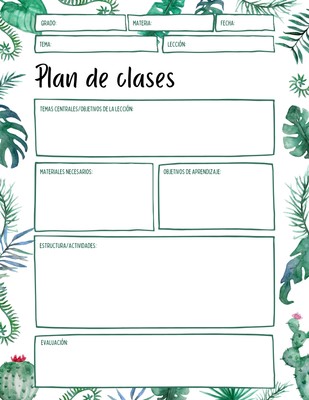 Formato Para Imprimir Suculentas Y Cactus Plan De Clase En Blanco