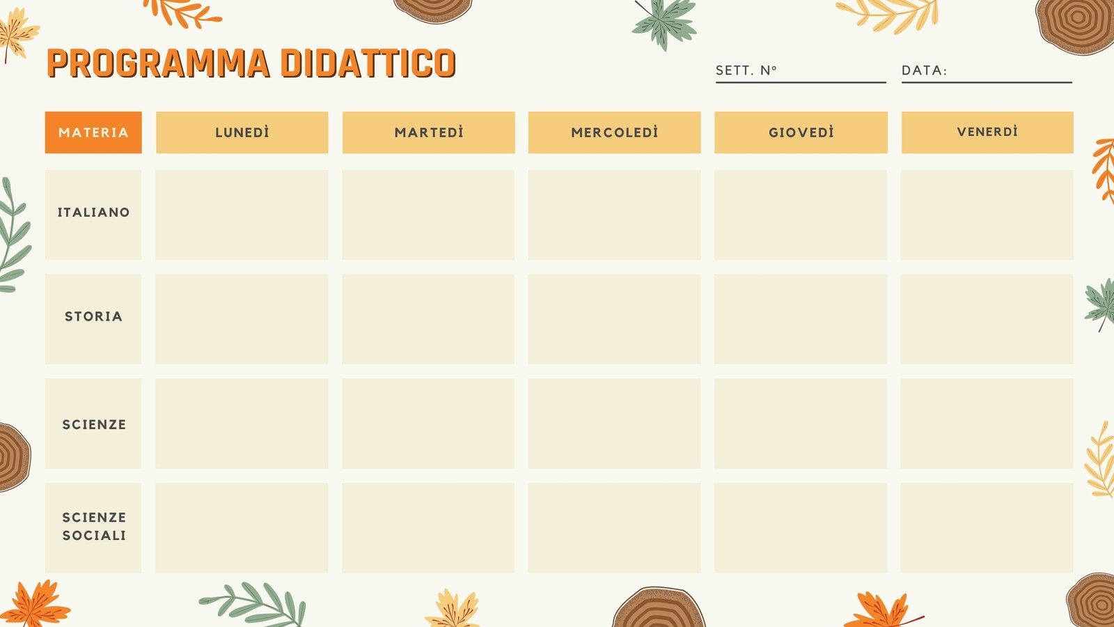 Calendario Settimanale da Stampare (l'insegnante ha fatto)