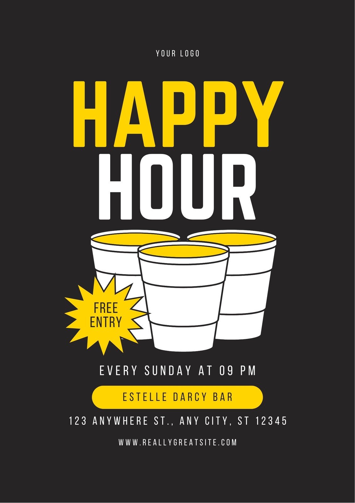 Free printable, customizable happy hour flyer templates  Canva In Happy Hour Menu Template