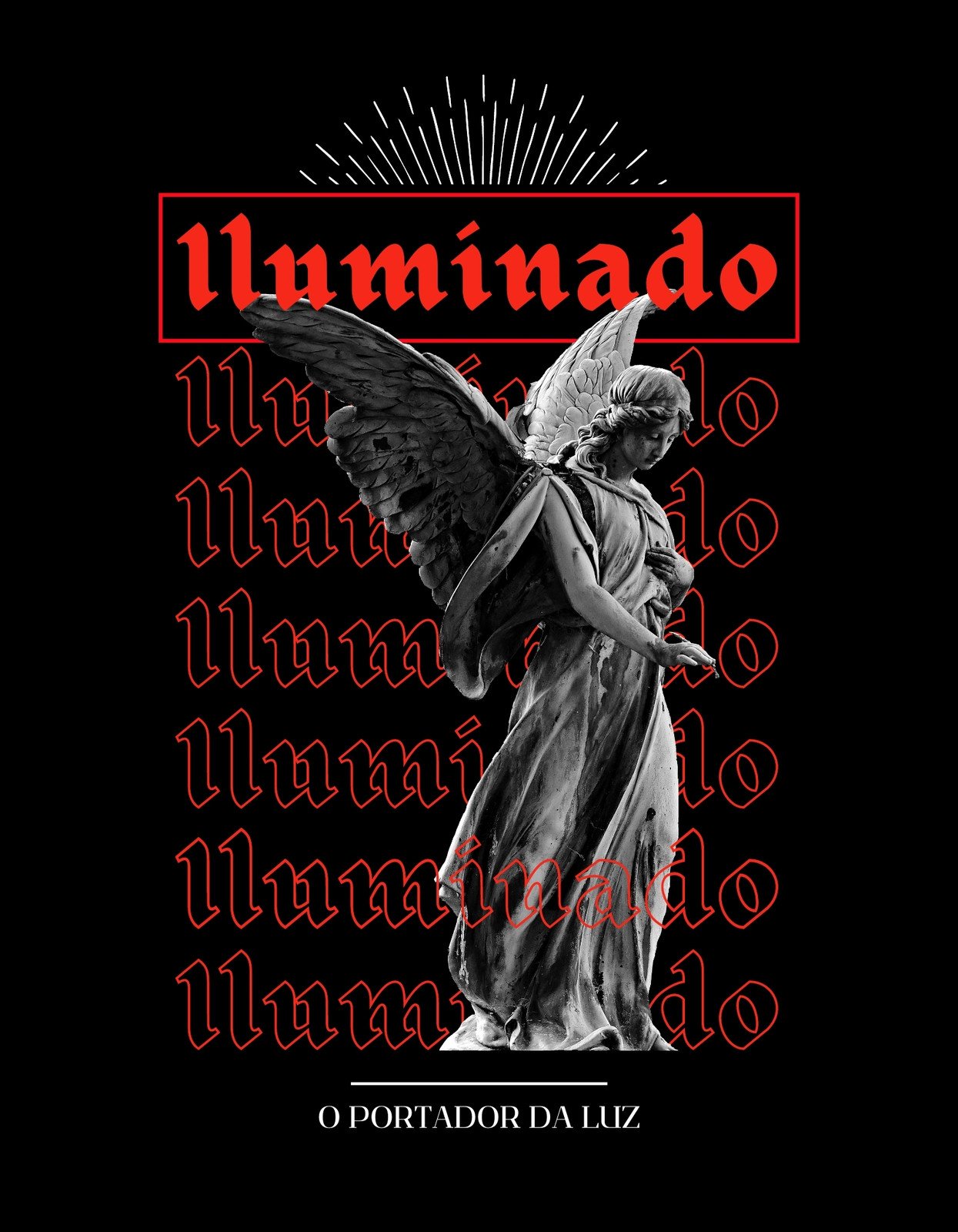 Camiseta ocultista com foto de estátua de anjo