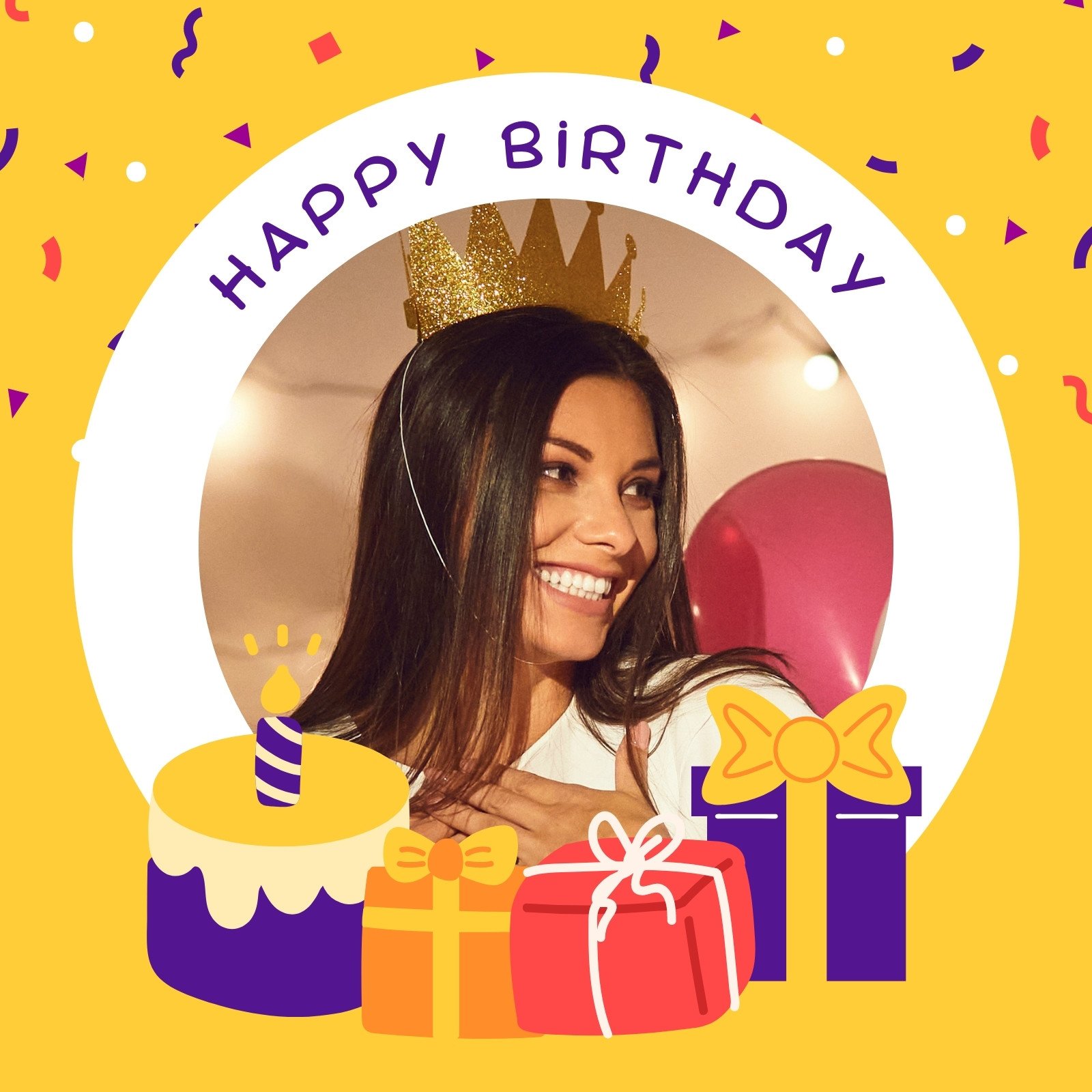 Yellow And Purple Happy Birthday Facebook Profile Frame