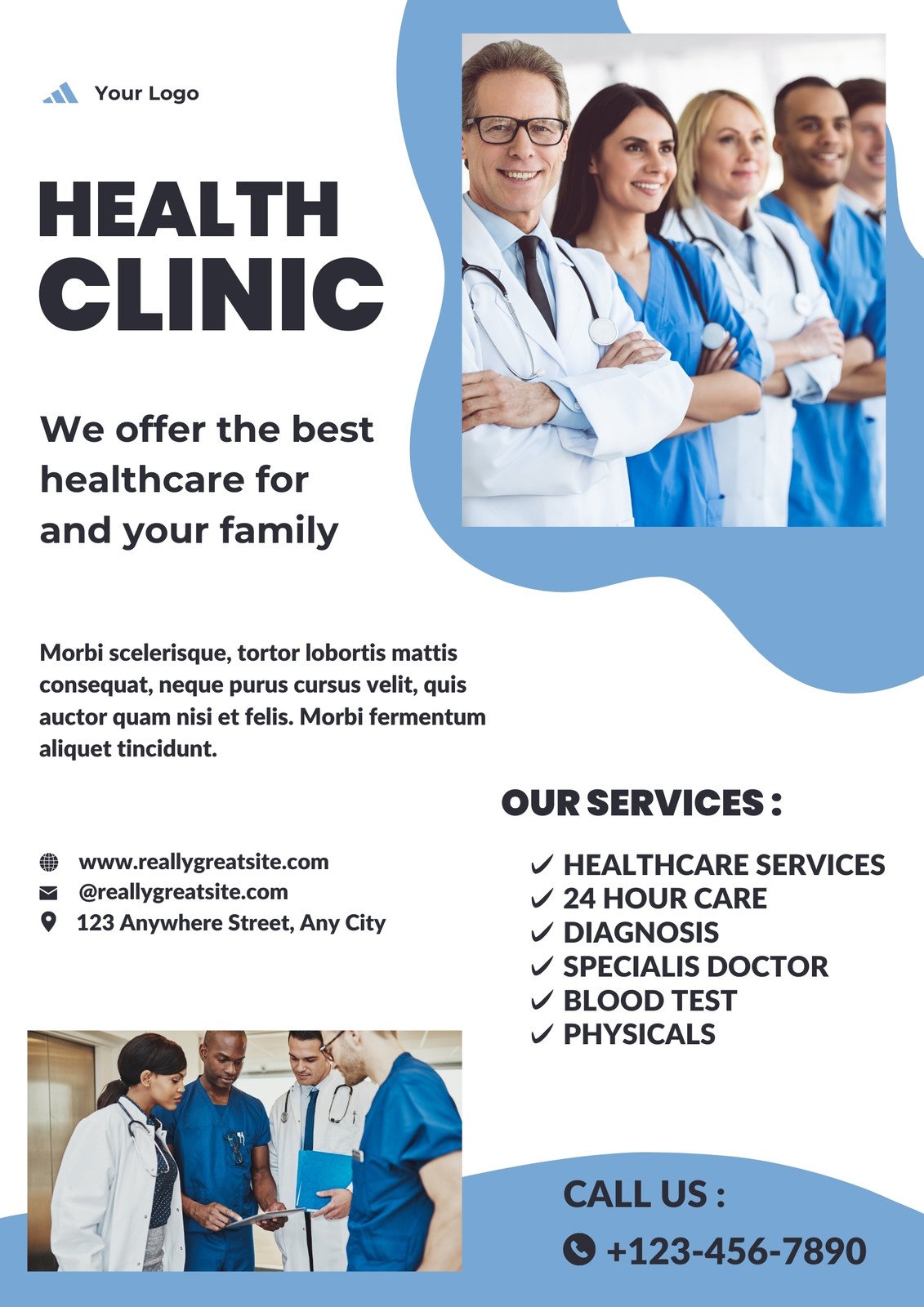 Blue and White Professional Health Care Service Poster