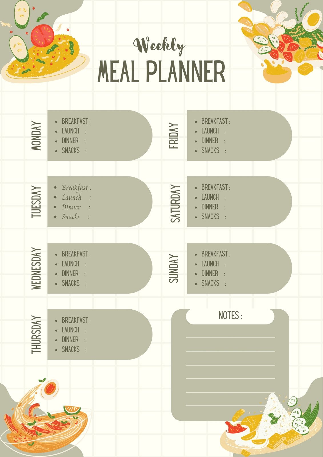 Printable French Meal Planner | Meal meal planner | Menu of the week |  Shopping list | Seasonal fruits and vegetables