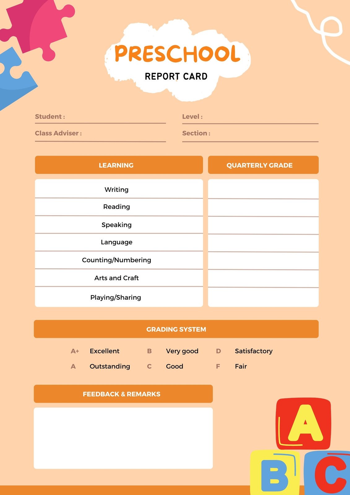 Free Printable Report Cards For Preschool Printable Templates