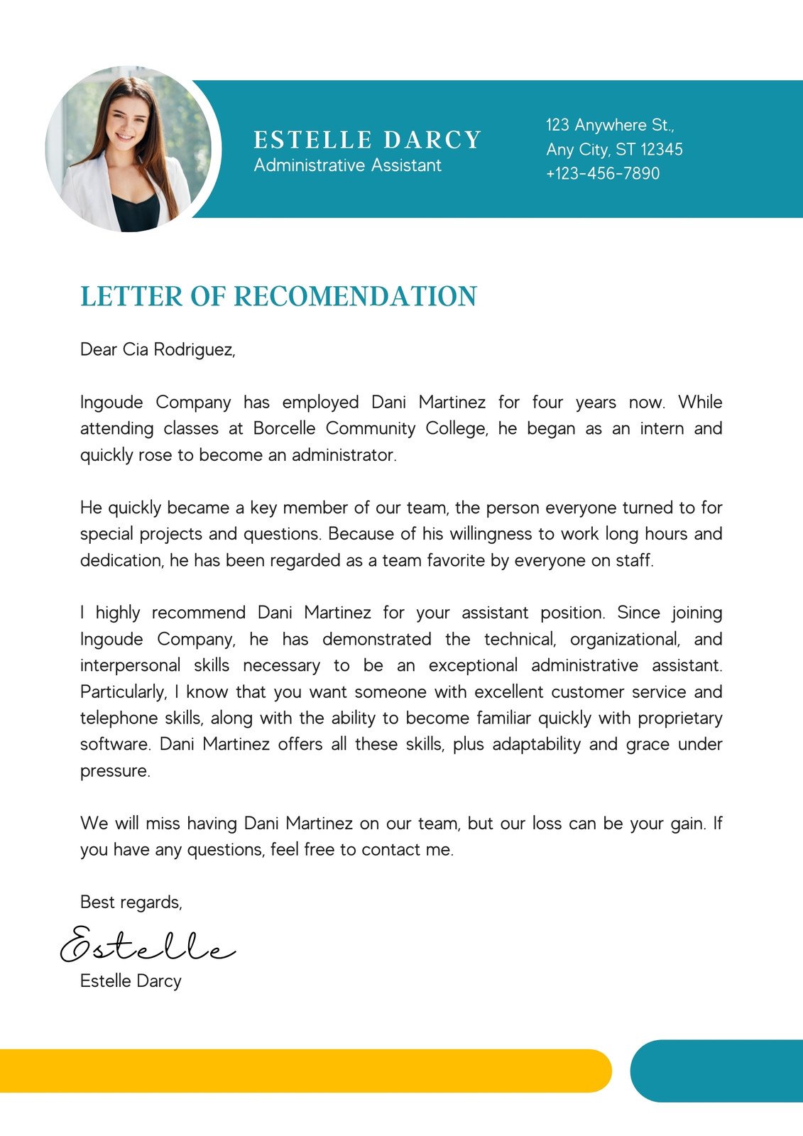 recommendation letter for job from professor