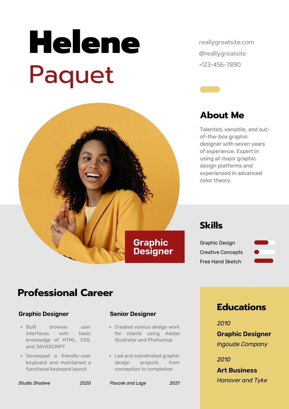 Yellow Red and Grey Modern Graphic Design Resume