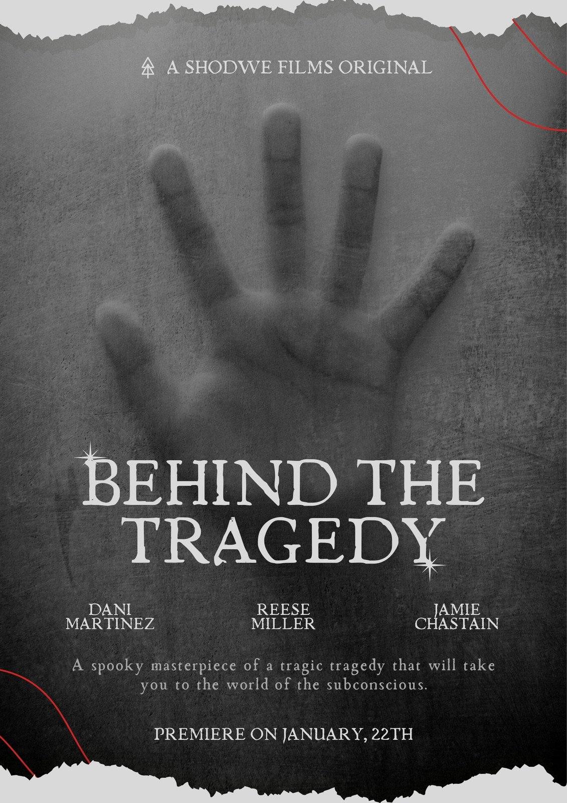 Black and Gray Modern Film Behind The Tragedy Poster