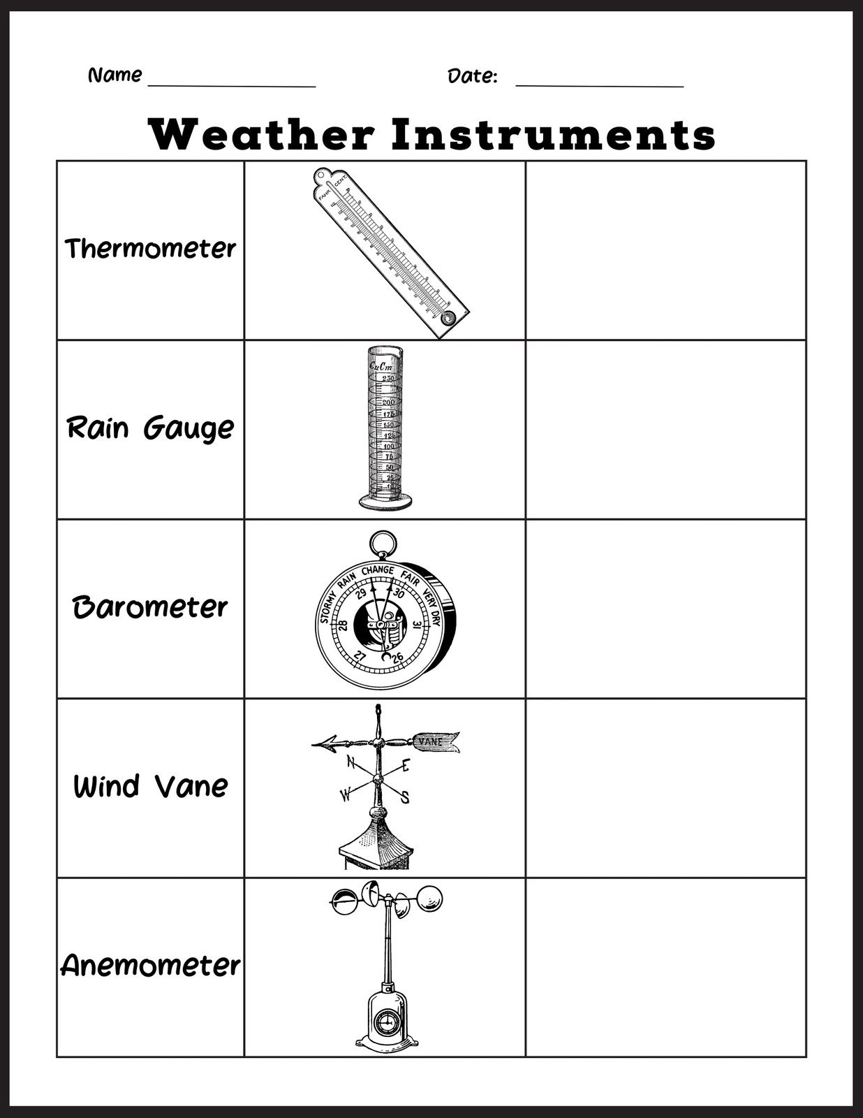 Weather Instruments  Worksheet Worksheet