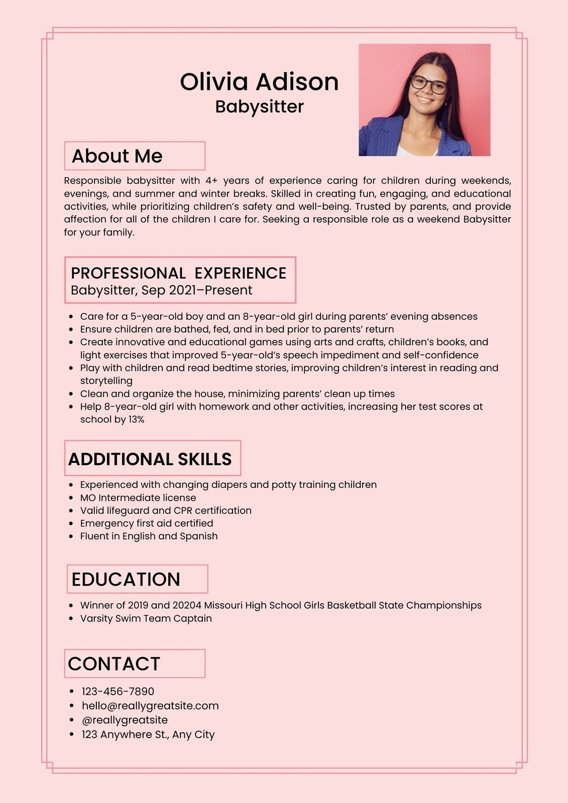 Free to edit and print babysitter resume templates | Canva