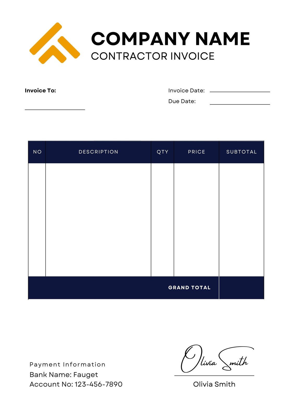Modern Contractor Invoice (Printable)