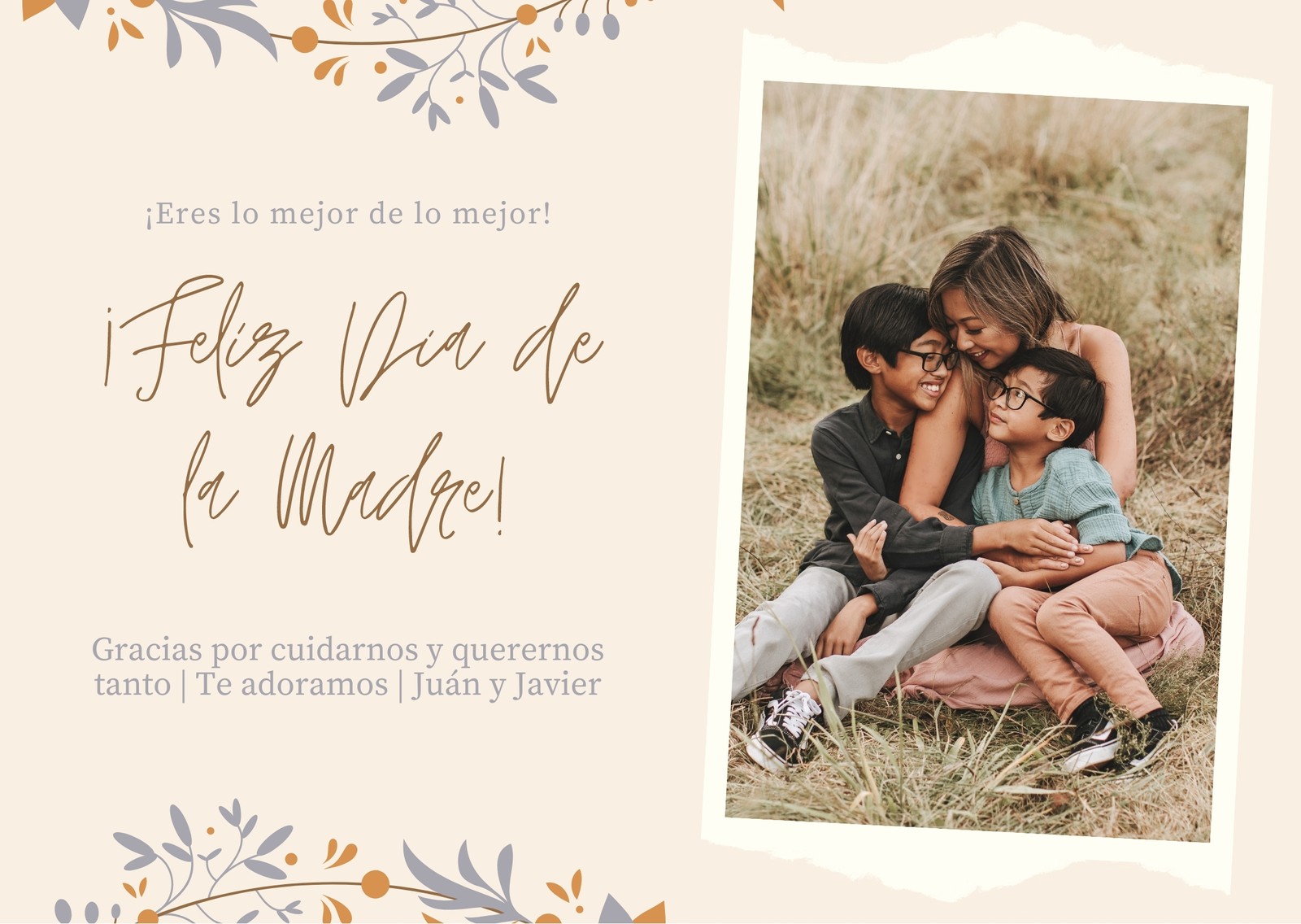 Beige Guirnalda y Foto Día de la Madre Tarjeta