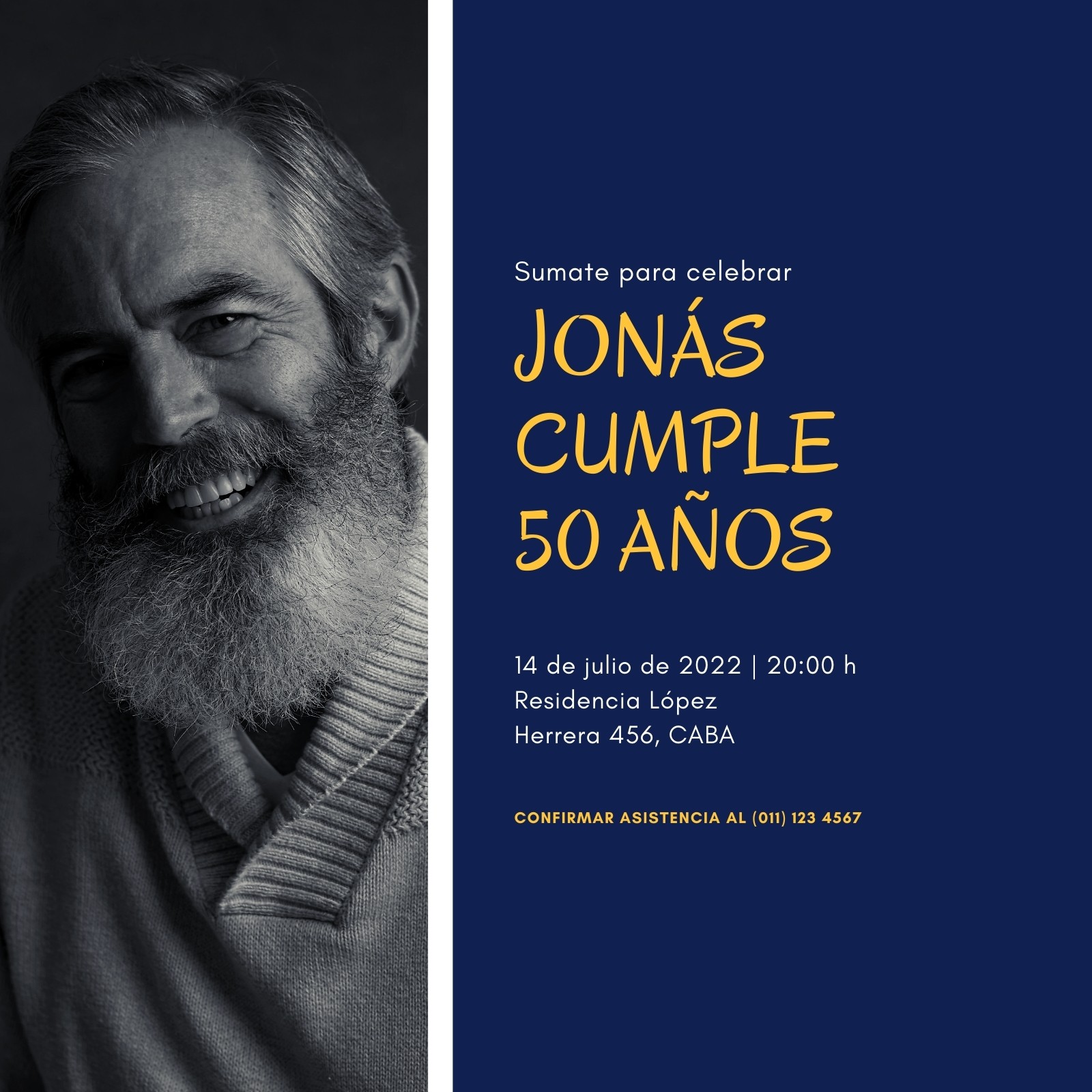 Video invitación para hombre adulto 50 años colores tonos azul dorado