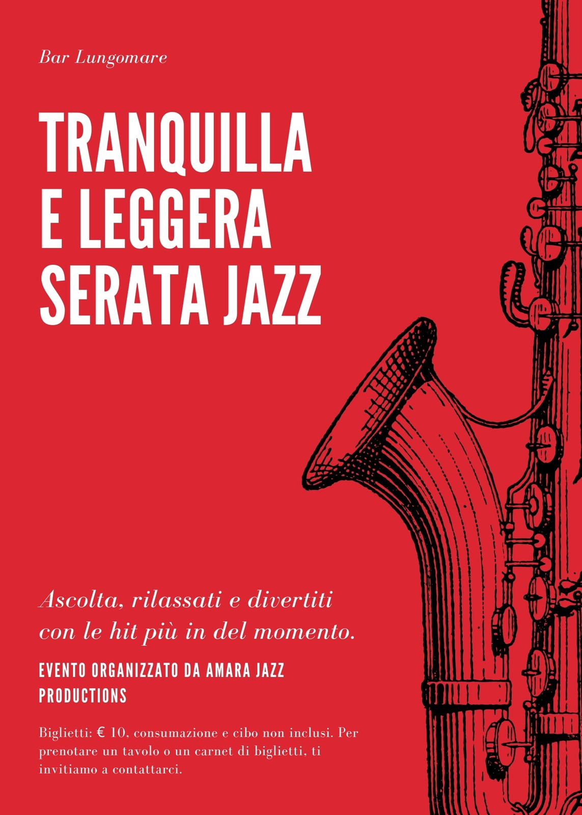 Rosso Sassofono Jazz Concerto Volantino