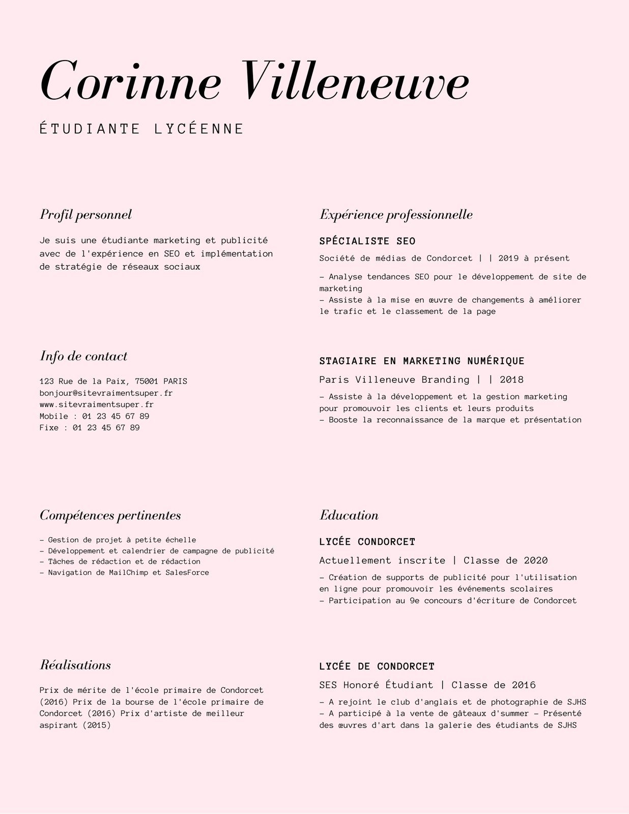 Cv Lyceen Les Plus Beaux Modeles Du Web Canva